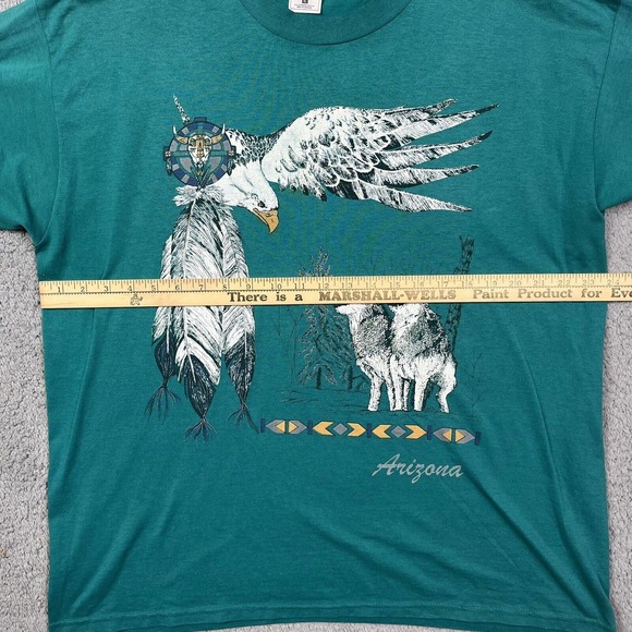 Vintage Arizona Howling Wolves And Eagle Green T Shirt‎ Size XL - Picture 7 of 8